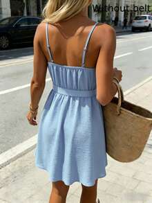 Pariaura Women's Solid Color Ruffle Hem Camisole Mini Dress - Baby Blue - View 2