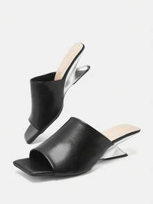 Bholvia Giày sandal cao gót mũi vuông màu đen dành cho nữ, kiểu dáng hở gót, tiện dụng. - màu đen - Xem 7