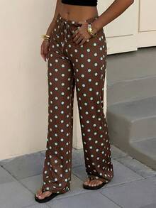 Muchica Pantaloni casual a pois intrecciati per donna, primavera/estate - Castano - Visualizzare 4