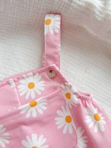 Newborn Baby Girl Cute Versatile Pink Floral Pattern Bib Overalls, Autumn/Winter - Pink - View 6