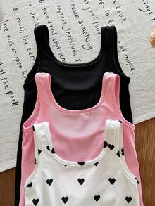 SHEIN LMoss Kids Bộ 3 bộ đồ liền thân không tay chấm bi dệt kim dễ thương cho bé gái - Nhiều màu - Xem 6