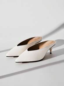 SHUZIA Women's Fashion Comfort Point Toe Kitten Heel Patent PU Mules - White - View 1