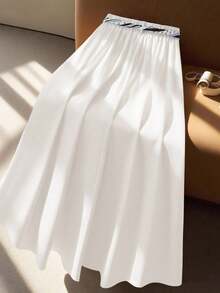 GlowEve CURVE Falda elegante de talla grande con decoración de bufanda para uso diario - Blanco - Ver 2