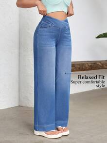 Flexra Quần jean ống rộng nữ kiểu dáng thường ngày đa năng có túi - Màu xanh lam - Xem 3