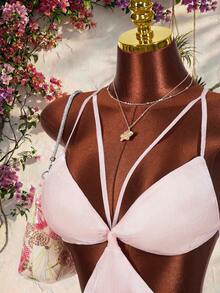 Amplova Women's Elegant Hollow-Out Backless Spaghetti Strap Mini Dress, Summer - Pink - View 5