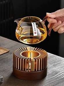 Aluminum Alloy Hollow Frame Tea Pot Warmer With Removable Wooden Base, Suitable For Heating Tea, Coffee, Milk, Food Both Indoors And Outdoors, Decorative Function Included - Multicolor - View 1
