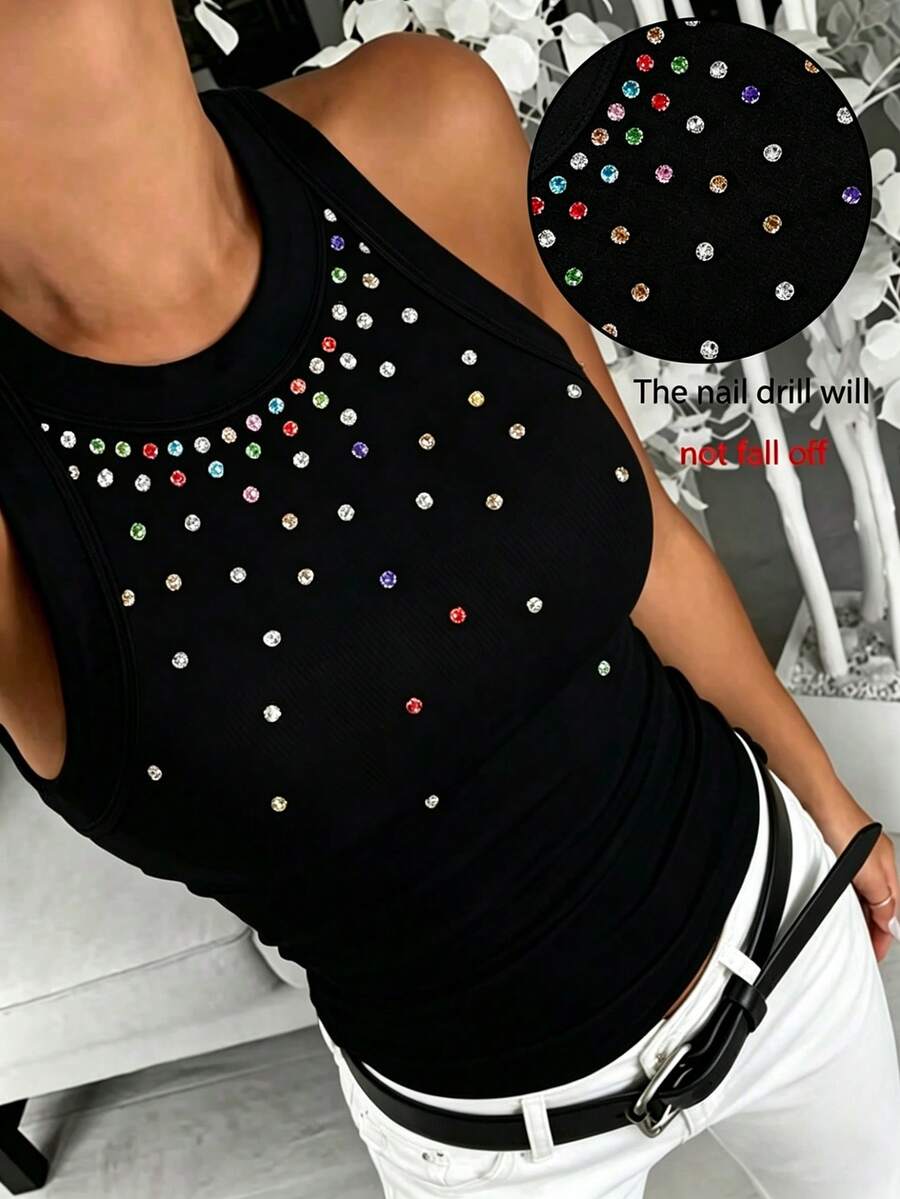 EMERY ROSE 女士休闲彩色钻石装饰背心 - 黑色 - 查看 1