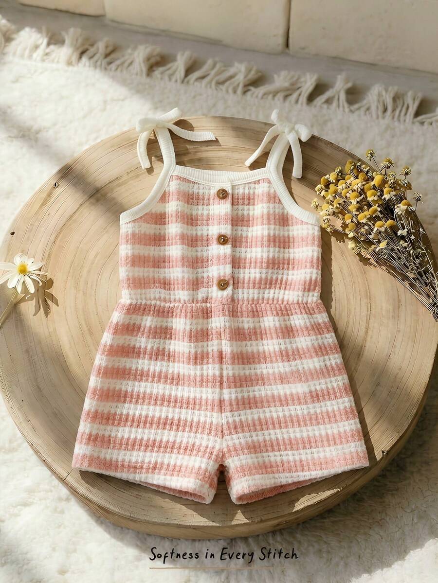 Cozy Pixies Baby Girl Toddlers Soft Knit Striped Romper Shorts - Multicolor - View 1