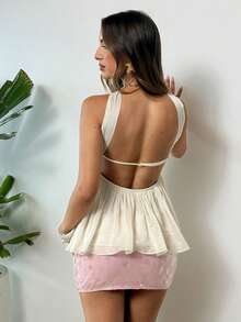 Aloruh Women's Elegant Sexy Halter Backless Camisole Top With Starfish Decor, White Color Golf Summer - Apricot - View 4