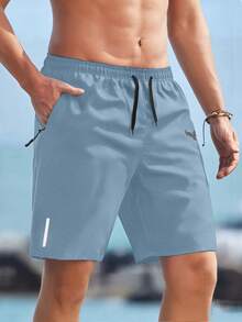 Manfinity Homme Quần short nam cạp chun, kiểu dáng thường ngày, đa năng, có dây rút. - Xanh lá cây Mù sương - Xem 3