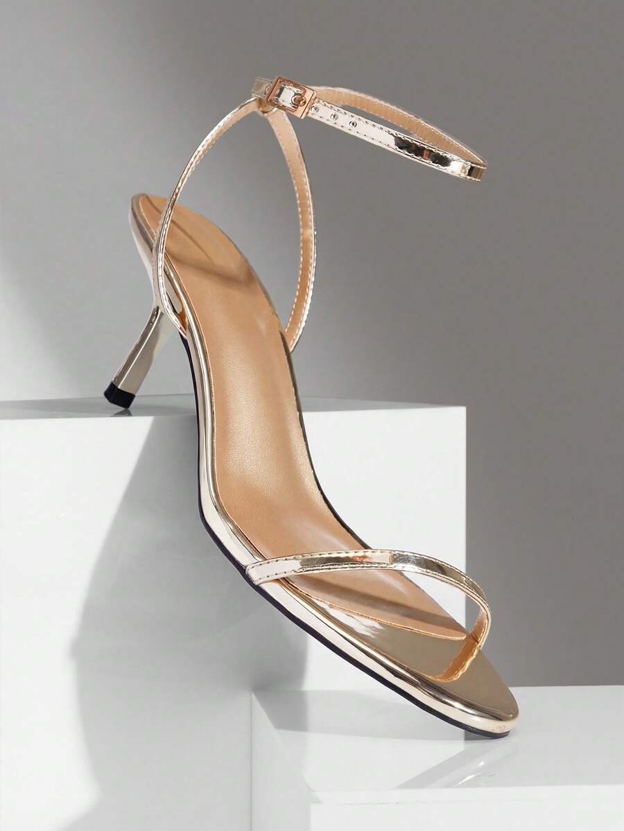 SHUZIA Women's Elegant Ankle Strap Metallic Stiletto Heel Sandals Summer Shoes - Gold - View 1