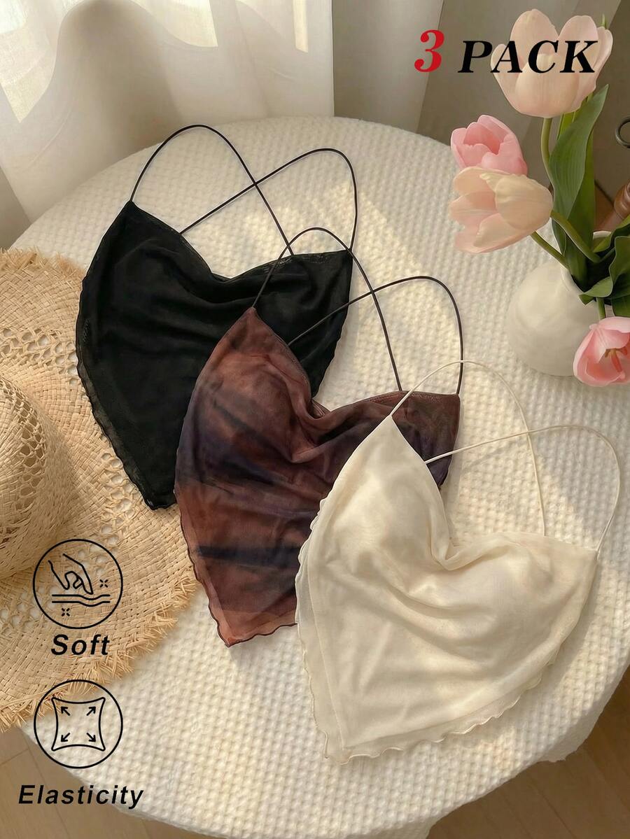 SHEIN MOD 3件組夏季時尚度假無袖網紗背心上衣,大翻領方巾下擺,Y2K波希米亞復古風女款 - 彩色 - 查看 1