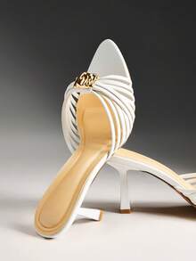 SHUZIA Women's Glamorous Comfortable Slip-On Heel Sandals With Metal Ornament Valentine's Day - White - View 7