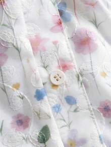 GlowEve 2026春夏新款女士碎花刺绣印花荷叶边短袖度假衬衫 - 白色 - 查看 7