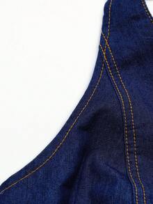 EMERY ROSE Đầm denim cổ yếm hở lưng dành cho nữ - Màu xanh lam - Xem 7