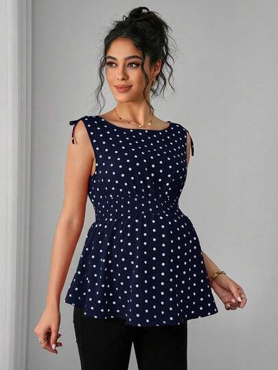 Momance Top casual de tirantes con estampado de lunares para maternidad