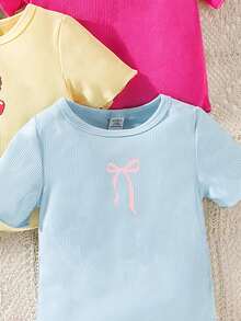 SHEIN Vintaside Kids 4 chiếc áo thun ngắn tay thêu họa tiết dễ thương, đa năng cho bé gái. - Nhiều màu - Xem 6