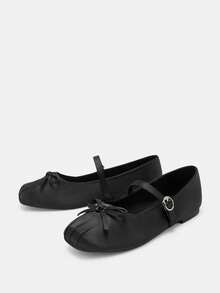 Bholvia Giày bệt Mary Jane bằng satin kiểu mới mùa thu 2025 dành cho nữ, có nơ, màu đen. - màu đen - Xem 5