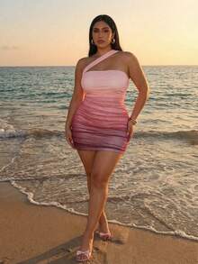 SHEIN BAE Đầm ôm sát dệt kim lưới ombre mới dành cho nữ, gợi cảm, thanh lịch, lãng mạn, thích hợp cho mùa xuân/hè. - Nhiều màu - Xem 1