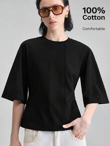 Ontre Đầm T-shirt dáng suông eo cao, cổ búp bê, mẫu mới mùa xuân/hè 2026, phù hợp cho các bữa tiệc thành thị hiện đại, mùa tựu trường, phong cách tối giản thành thị thường ngày, phong cách Bohemian, kỳ nghỉ, lễ hội, buổi hòa nhạc nhạc đồng quê, trang phục ngày lễ cho nữ, lễ Phục sinh, trang phục nghỉ hè. - màu đen - Xem 1