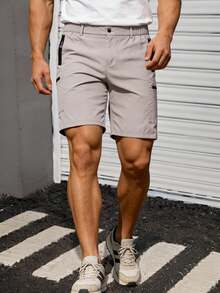 Gym Rark Beige Plain Men's Bermuda Sports Shorts With Zipper Pockets And Woven Fabric - Beige - View 4