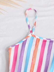 SHEIN Girls' Spring/Summer Fashion Bowknot Backless Splice Contrast Color Slip Dress, Suitable For Vacation, Party, Daily Wear, Wedding And Other Occasions - Multicolor - View 3