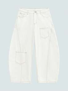Modcrash 1 chiếc quần jeans ống rộng dáng suông kiểu Anh Hearty Haven, phối màu tương phản, chất liệu wash, dành cho nam (không kèm thắt lưng và phụ kiện), phong cách retro Mỹ, unisex, dáng thoải mái, thích hợp cho trang phục mùa hè – Phù hợp mặc hàng ngày và đi nghỉ hè. - trắng - Xem 2