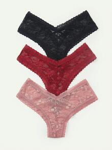 SHEIN 3 件套女士蕾丝时尚三角内裤套装内衣 - 彩色 - 查看 5
