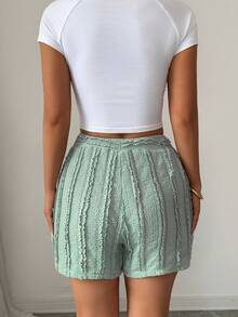 Elenzga Women's Summer Vacation Beach Casual Textured Fabric Shorts - Green - View 2