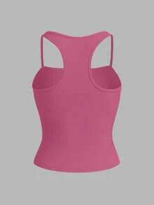 Franclia Women's Casual Racerback Tank Top, Solid Color, Suitable For Daily Commute In Summer - Hot Pink - View 2