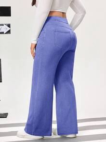 Flexra Quần jeans ống rộng thoải mái, đa năng dành cho nữ cỡ lớn, thích hợp mặc hàng ngày. - Màu tím hoa cà - Xem 2