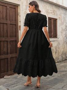 EMERY ROSE Đầm nữ tay ngắn, khoét eo, xếp ly, cài nửa cúc phía trước. - màu đen - Xem 3