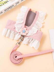 1pc Pet Leash With Flower Decoration, Outdoor Pet Escape Protection Clothing Back Strap Rope, Suitable For Rabbits, Cats And Dogs - Multicolor - View 7