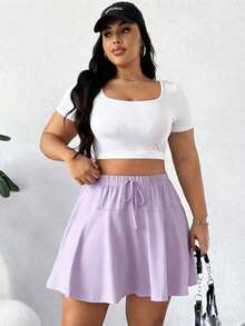 Elenzga Women Plus Size Solid Color Casual Shorts, Suitable For Summer - Purple - View 4