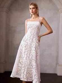 MOTF PREMIUM Đầm slip dáng chữ A thời trang và thanh lịch, ôm eo, tôn dáng, họa tiết hoa hồng nghệ thuật dành cho nữ. - trắng - Xem 4