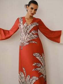 ZEYLAH Women's Brown Sequin Robe Dress With Sash Party Vacation Autumn Sexy - Red - View 6