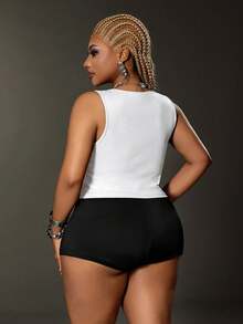 Maweii Blusa corta con cuello halter, espalda descubierta y estampado gráfico sexy, adecuada para uso diario, vacaciones y fiestas, tallas grandes para mujeres - Blanco - Ver 3