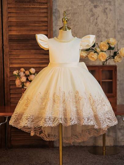 Glamorique Kids Girls' Floral Mesh Trailing Princess Dress