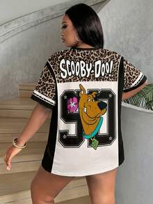SCOOBY-DOO X SHEIN Plus Size Women Summer Casual Street Daily Commute Funny Leopard Print Loose Fit T-Shirt - White - View 4