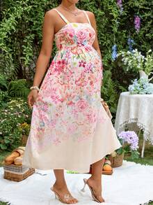 SHEIN Đầm bầu dáng suông in hoa, thích hợp cho kỳ nghỉ. - Hồng - Xem 4