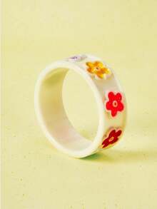 Popjeli Color Irregular Smudge Elastic Open Resin Bracelet, Fashion Versatile Stacked Wearing Bracelet, Y2K/Cute/Colorful/Fashion, Suitable For Mom/Lady/Girl/Mother, Summer/Beach/Prom/Party/Vacation/Travel, Pink, Heart Shaped Color Random - Multicolor - View 13