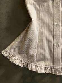 SHEIN Women's Brown Striped Ruffle Casual French Versatile Daily Wear Camisole Top Picnic Summer - Apricot - View 3