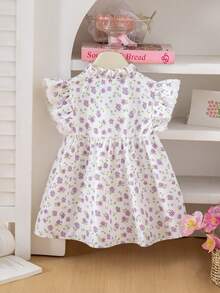 SHEIN Young Girl Floral Print Ruffle Casual Versatile Daily Wear Shirt - Multicolor - View 3