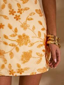 Glamine Đầm nữ màu vàng tươi đính sequin, kiểu buộc dây sau lưng, hở lưng, thích hợp cho mùa xuân/hè. - Màu vàng ngỗng - Xem 5