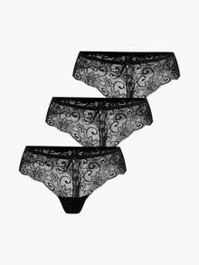 Bisouelle Bộ 3 chiếc quần lót ren gợi cảm, cạp thấp dành cho nữ. - màu đen - Xem 1