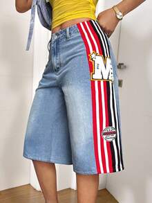 StreetHx Jeans casuales de mujer de 7/8 de longitud con patchwork, estilo de calle versátil, primavera/verano - Azul lavado medio - Ver 8