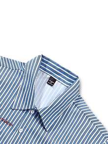 Manfinity EMRG Men's Casual Striped Letter Print Shirt, Summer - Blue - View 3