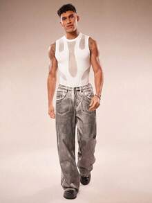 FeverCity Men's Sexy Mesh Patchwork Jumpsuit - White - View 3