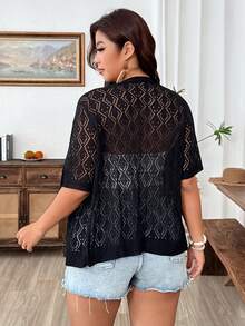 Breezaya Áo khoác cardigan ngắn tay cổ chữ V khoét lỗ dành cho nữ cỡ lớn - màu đen - Xem 2