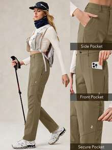 OutZeal 女士户外裤 徒步露营 不含PFC 防水弹力多口袋户外裤 - 卡其色 - 查看 4